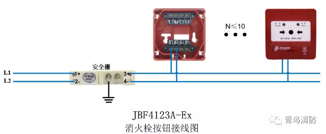 青鳥(niǎo)消防JBF4123A-Ex防爆消火栓按鈕(本安型)接線圖